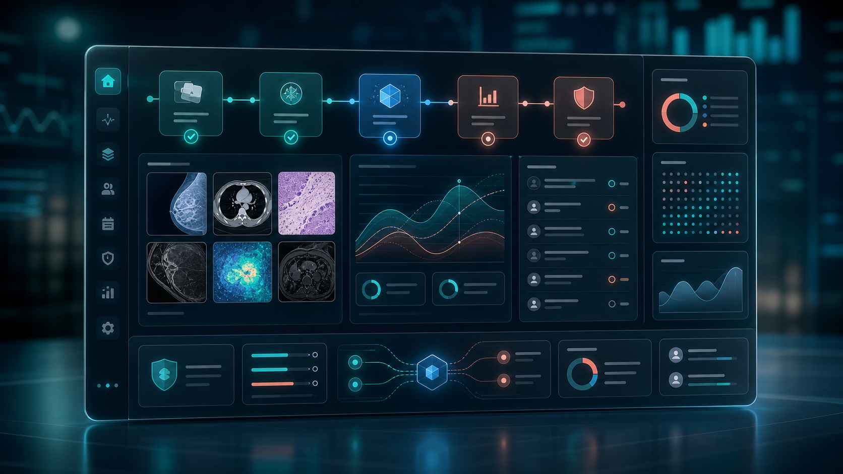 Abstract healthcare workflow dashboard graphic